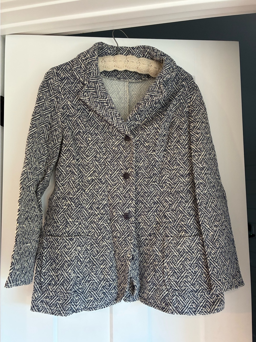 Vintage 1960s Tami brand Women's Blue Patterned blazer twee professor autumn